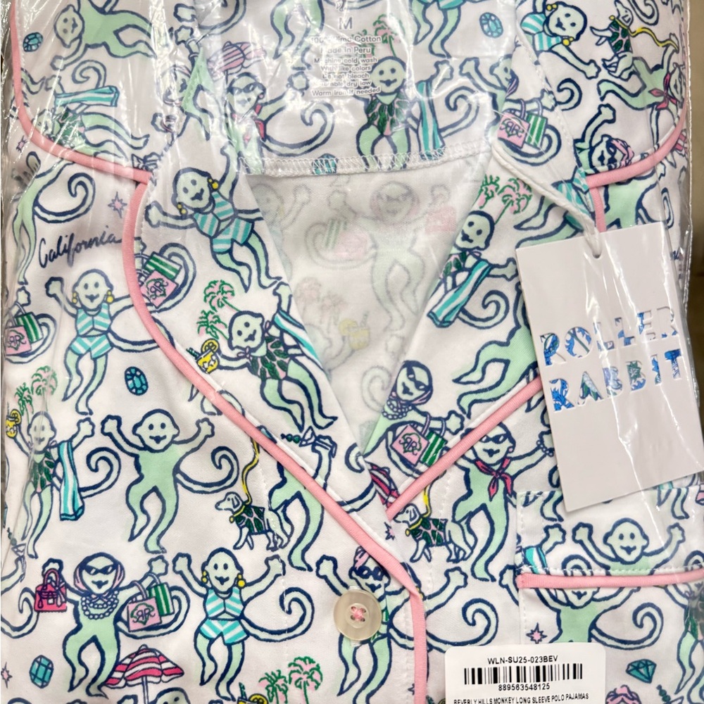 Roller Rabbit Rare Beverly Hills Long Sleeve Polo Pajama Set
